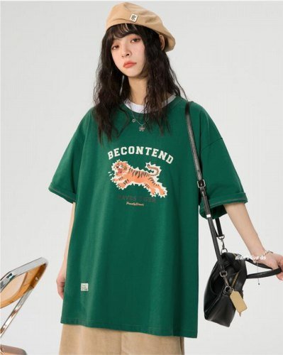 韓国風 レディース 半袖Tシャツ 新しい夏 カジュアル ファッション半袖Tシャツ グリーン 2XL