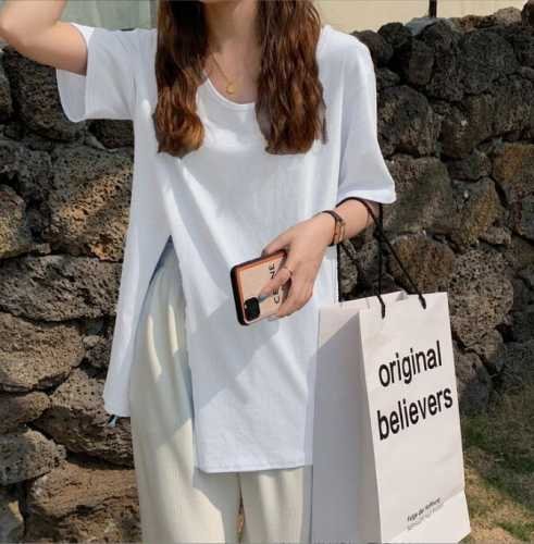 韓国風 レディース 半袖Tシャツ 夏新しい 気質 ファッションTシャツ ホワイト L