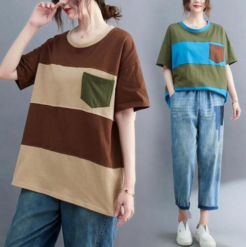 韓国風 レディース 半袖Tシャツ 夏新しい 気質 ファッションTシャツ Tシャツ ブルー L