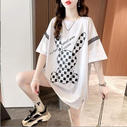 韓国風 女夏新しい 大きいサイズ半袖Tシャツ 気質ファッションTシャツ 学生Tシャツ ホワイト L