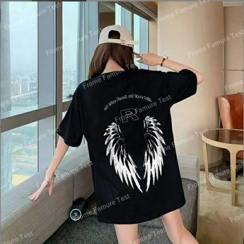 半袖Tシャツ 大きいサイズ 羽柄 韓国ファッション レディース ブラック XL