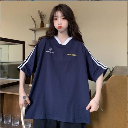 韓国風 レディース 半袖Tシャツ 夏新しい 気質 ファッションTシャツ Tシャツ ネイビー M
