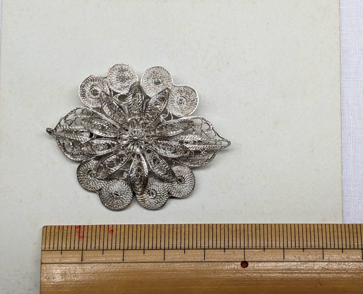  Vintage fili Gree серебряный цветок брошь / Europe Англия Франция античный 20*s30*s40*s50*s ювелирные изделия ΓOT