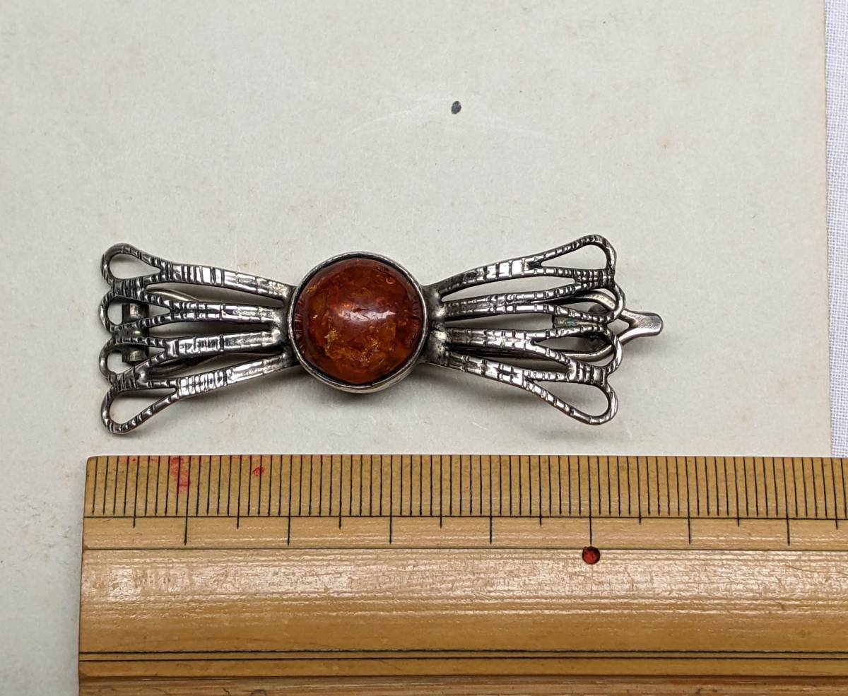  France Vintage silver hairpin / amber amber / Europe England antique a-ru deco 30*s40*s50*s jewelry ΓOT