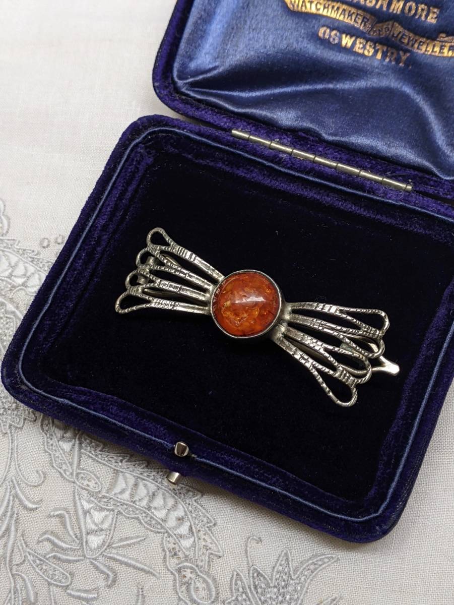  France Vintage silver hairpin / amber amber / Europe England antique a-ru deco 30*s40*s50*s jewelry ΓOT