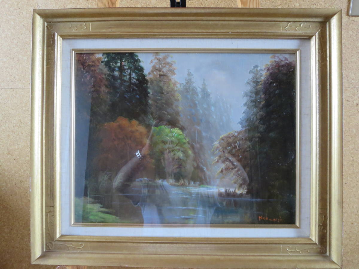 free shipping middle west . Saburou needle leaved tree oil painting oil painting frame 6 number genuine work 