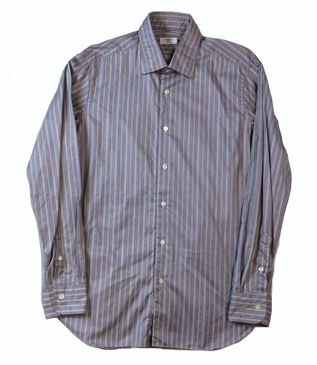 BARBA CULTO バルバ クルト ドレスシャツ 長袖シャツ ITALY製 パープル グレー/ホワイトストライプ メンズ 42 161/2 送料250円