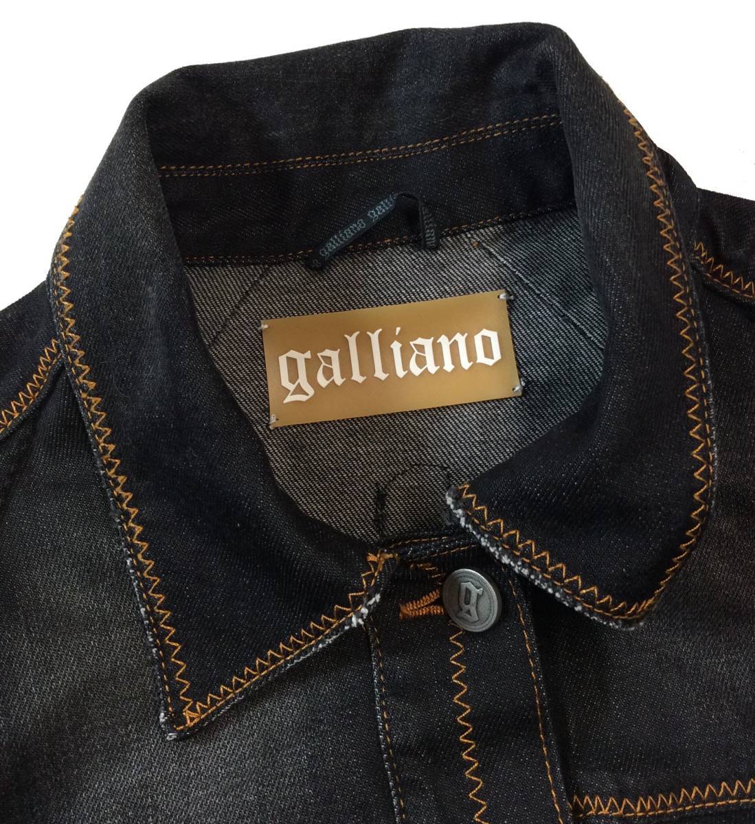 ジョンガリアーノ John Galliano バック刺繍 スパンコール デニムジャケット ジージャン ヴィンテージ加工 ITALY製 レディース 30/44 (ma)_画像4