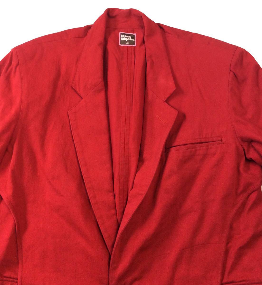 イッセイミヤケメン ISSEY MIYAKE MEN 70s コットン デザインジャケット テーラードジャケット 赤 ヴィンテージ M_画像2
