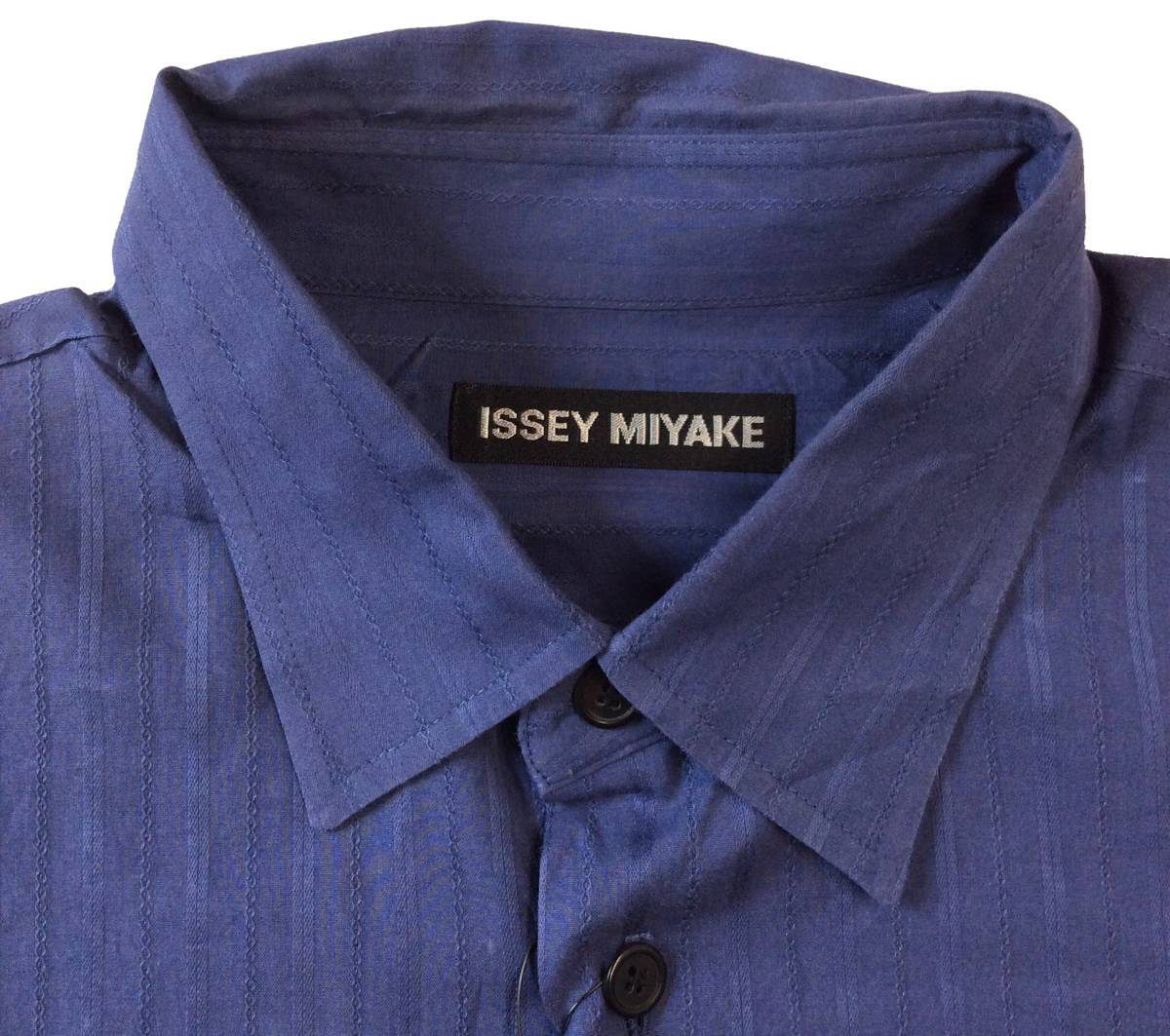 イッセイミヤケ ISSEY MIYAKE 長袖シャツ ドレスシャツ ブルー ストライプ コットン メンズ 3_画像3