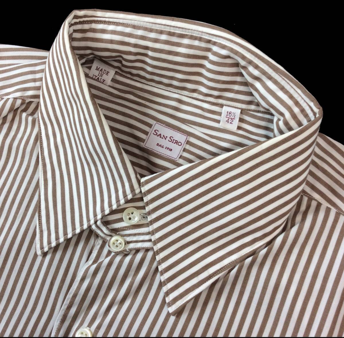 SAN SIRO イタリア製 ストライプ ドレスシャツ ブラウン×ホワイト メンズ 161/2-42 送料250円_画像3
