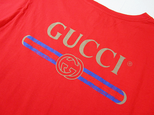 (D) GUCCI グッチ 18SS バックヴィンテージロゴプリント 半袖Tシャツ S レッド_画像2