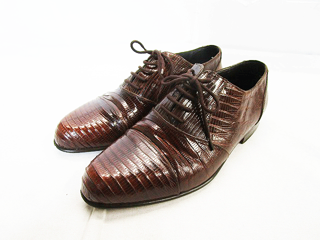 (D) GIANNI VERSACE Gianni Versace Lizard leather strut chip inside feather shoes 5 Brown leather shoes 