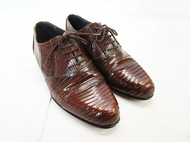 (D) GIANNI VERSACE Gianni Versace Lizard leather strut chip inside feather shoes 5 Brown leather shoes 