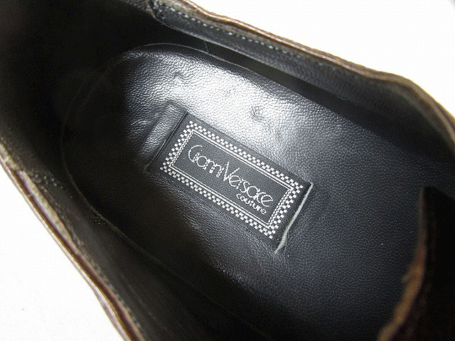 (D) GIANNI VERSACE Gianni Versace Lizard leather strut chip inside feather shoes 5 Brown leather shoes 