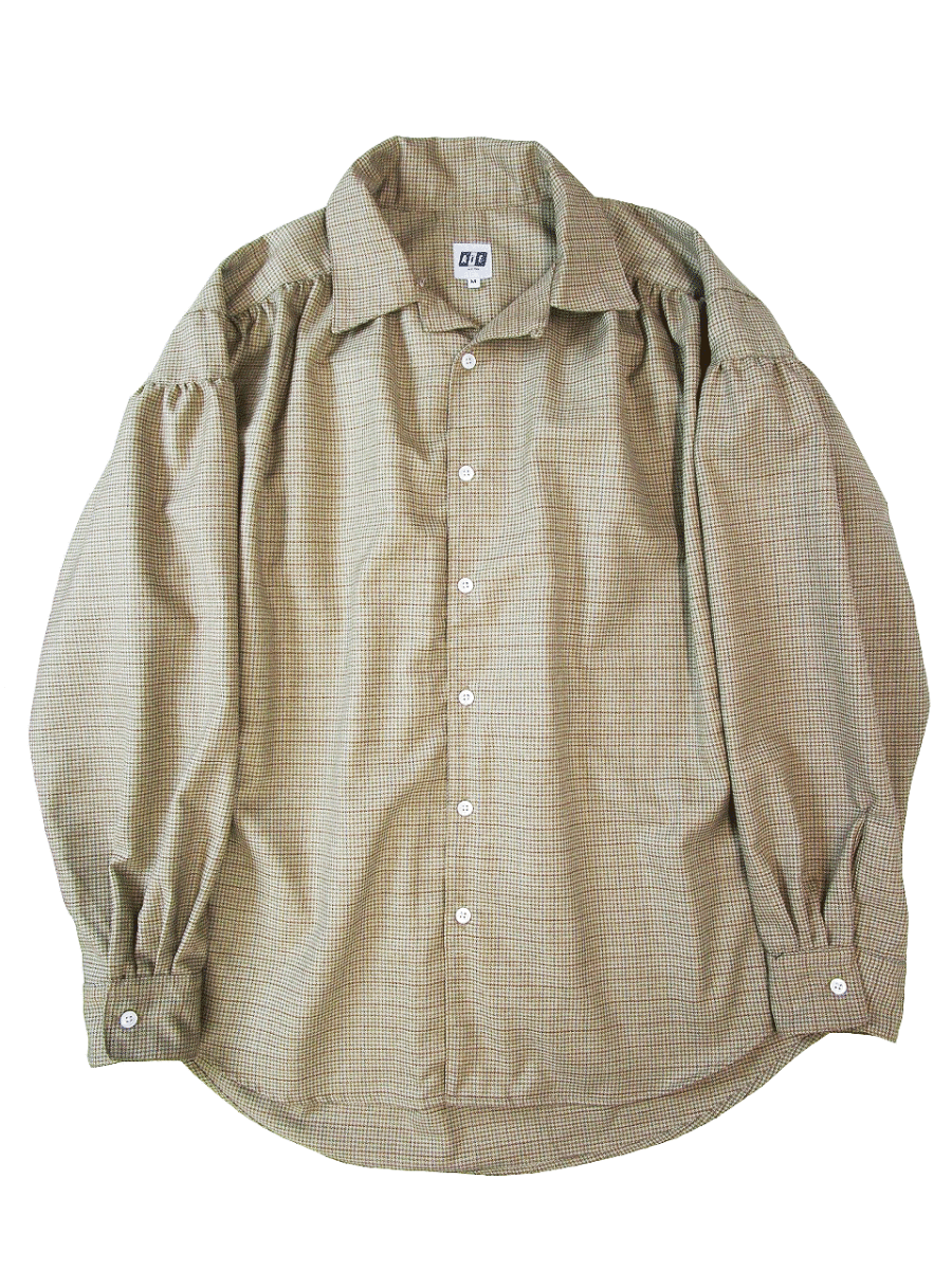 (D) 極美品 AiE 18AW PAINTER SHIRT ハウンドトゥース チェック ペインターシャツ M ベージュ系 ポリエステル ウール_画像1