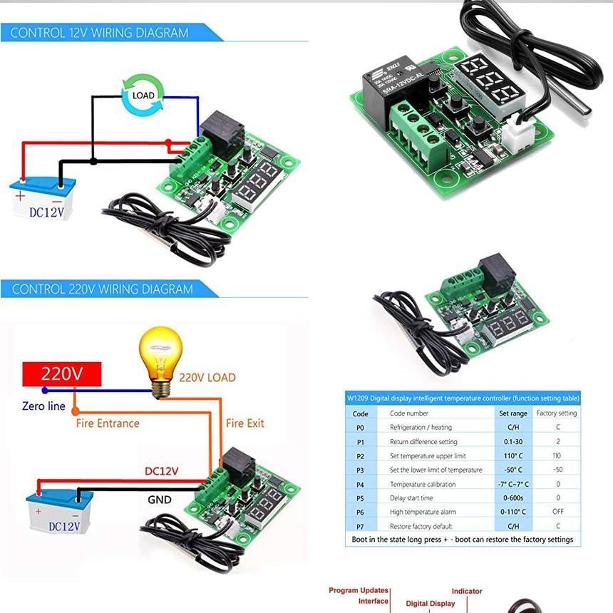 サーモスタットサーモスタット 2個セット W1209 DC 12V 温度熱 センサ スイッチ 50～110℃ 温度 2-W1209TTの画像3