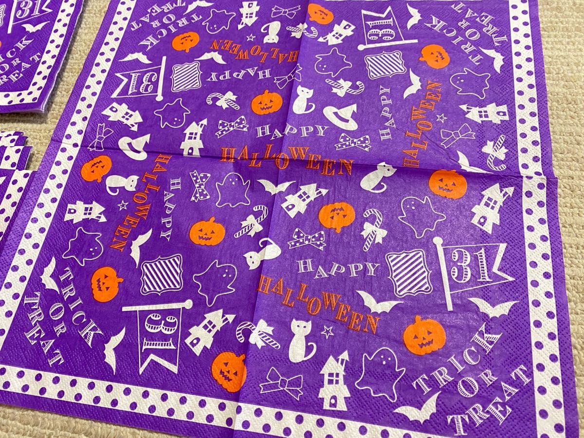 No.144 ペーパーナプキン　10枚　ハロウィン　パープル　おばけ　かぼちゃ　新品