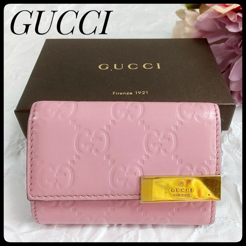Gucci グッチ 6連キーケース レザー GGロゴ キーケース ピンク GUCCI