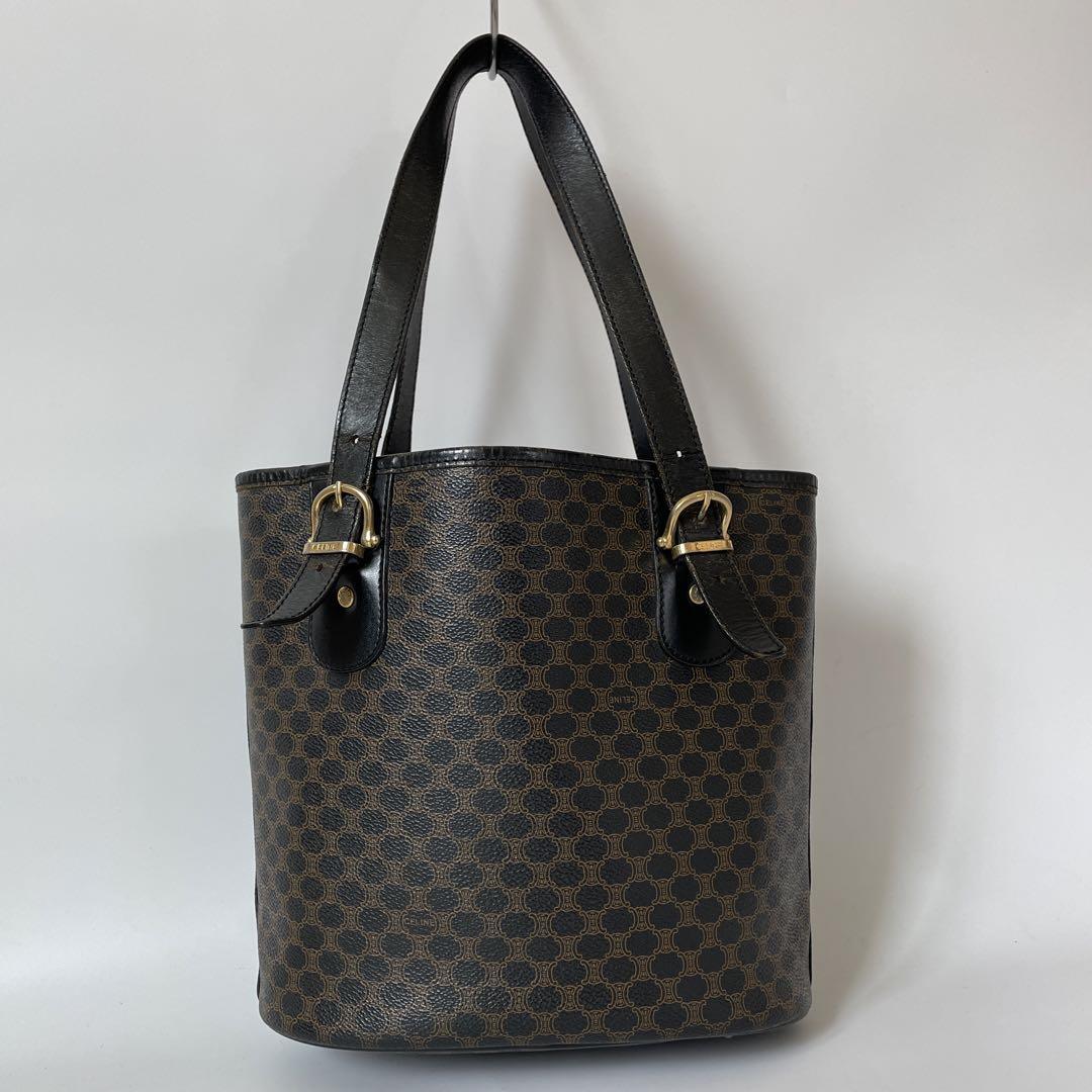 CELINE セリーヌ トートバッグ マカダム トリオンフ PVCレザー 黒 茶