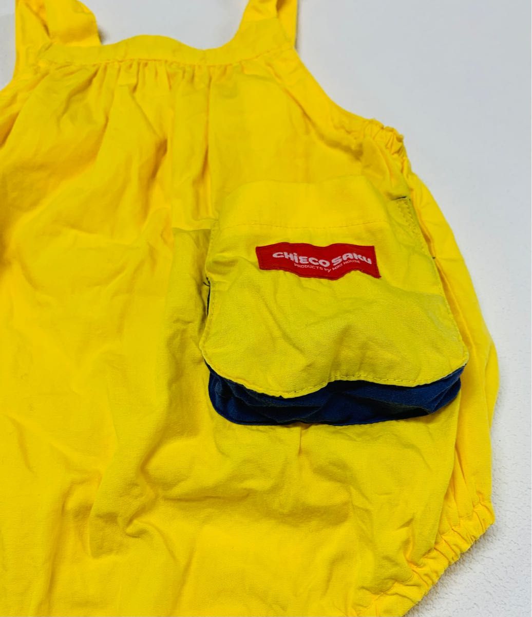 ミキハウス　CHiECO SＡKU 縮緬生地　赤チェック　シャツ　ビタミンカラー黄色　ダルマオール　80
