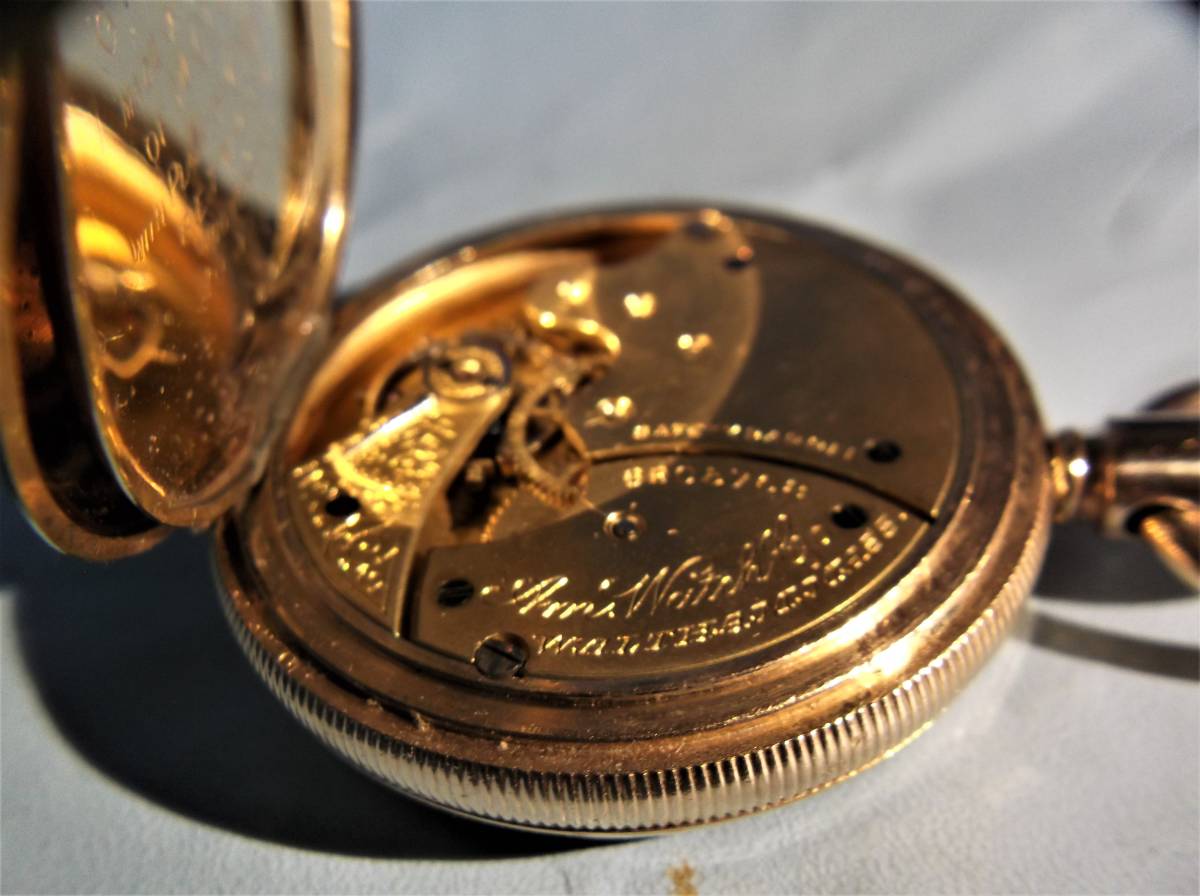 【再入荷!】 WALTHAM ウォルサム 7石 14ct Gold TWO PLATES 懐中時計 手巻き 手巻き