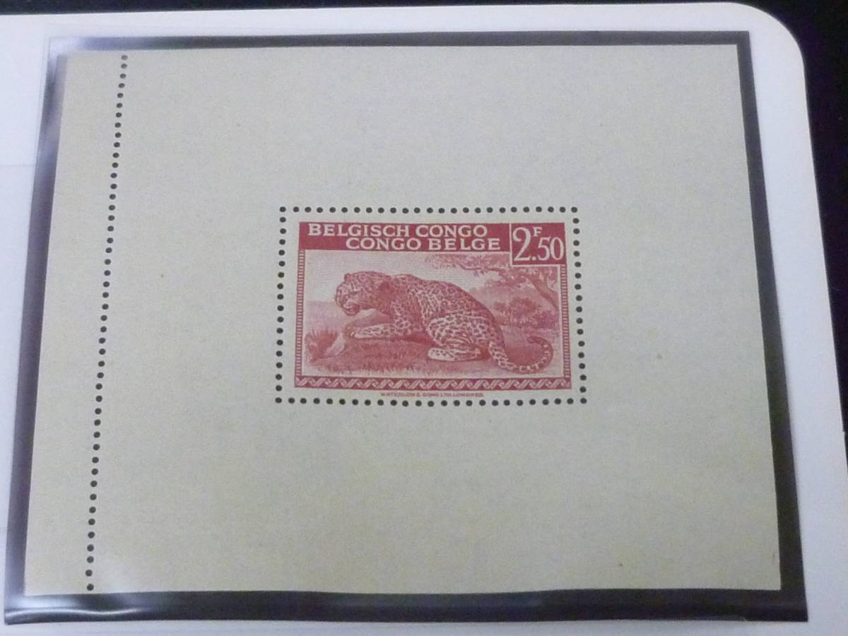 23　A　№10　ベルギー領 コンゴ切手　1942年　豹図　計3種+6枚ブロック+小型シート3種　未使用NH・VF　　_画像3