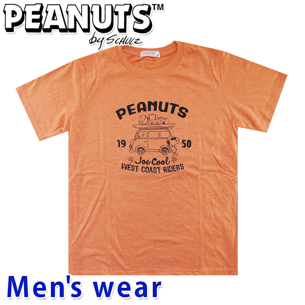 スヌーピー プリント 半袖 Tシャツ メンズ グッズ PEANUTS 犬 S1122-295B Mサイズ OR(オレンジ)_画像1