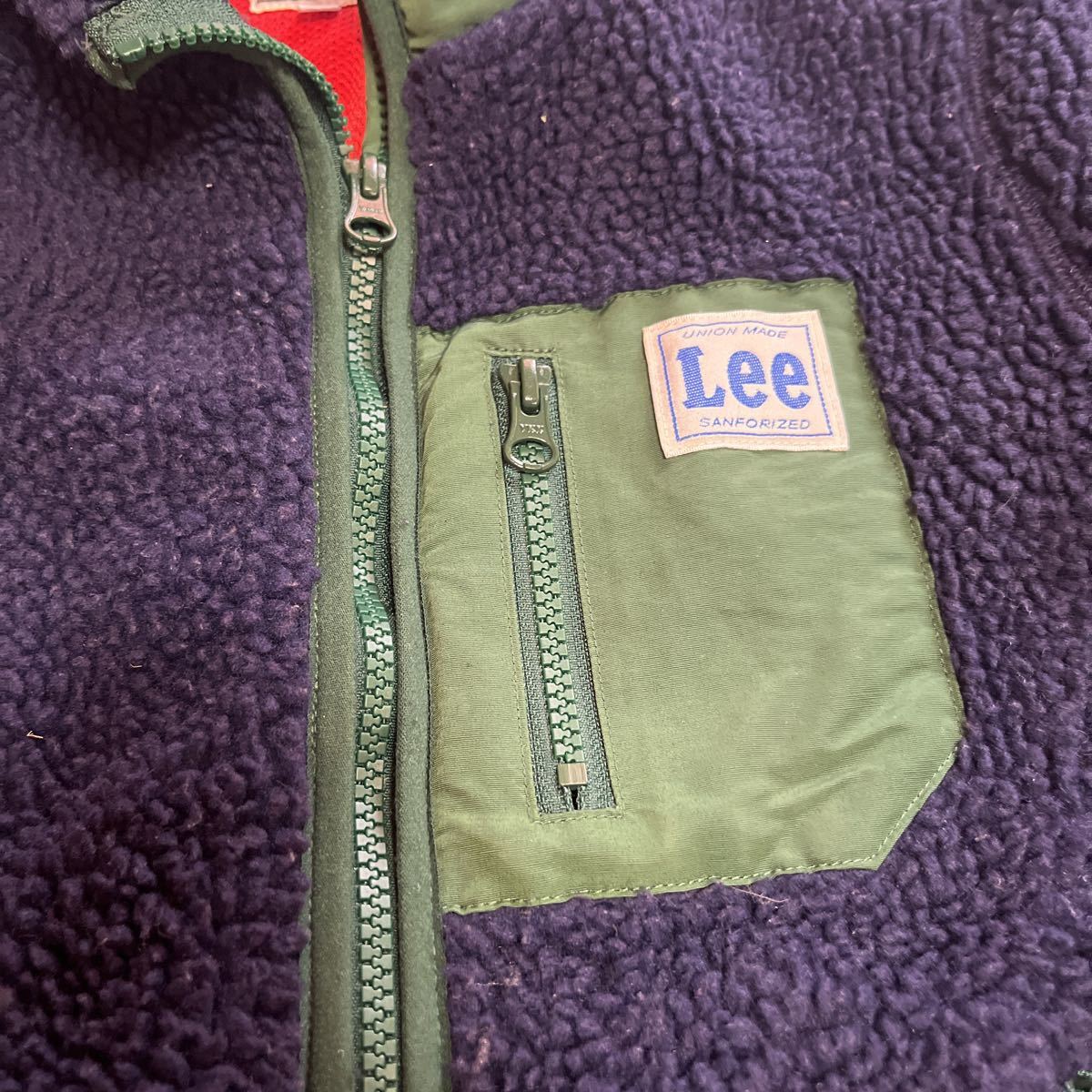 Lee紺色×緑色ボアジャケットジップアップサイズ130_画像2