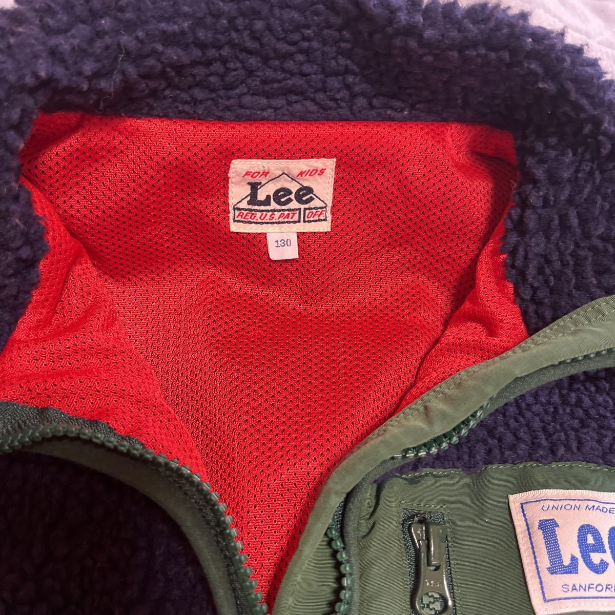 Lee紺色×緑色ボアジャケットジップアップサイズ130_画像3