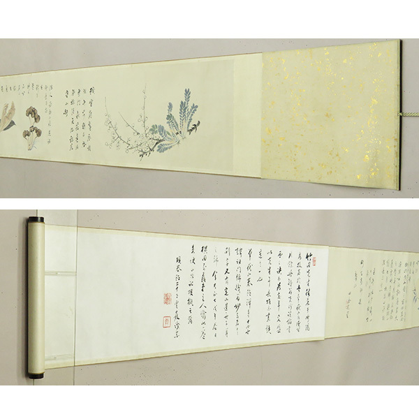 B-3360【模写】田能村竹田 肉筆紙本淡彩 花卉図 巻物/ 南画家 豊後 岡藩 日本画 文人画 書画