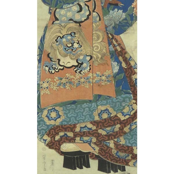 B-3380【真作】歌川芳虎 木版画 紙本淡彩 美人図 掛軸/ 浮世絵師 歌川国芳の門人 風俗画 役者絵 大和絵 書画_画像6