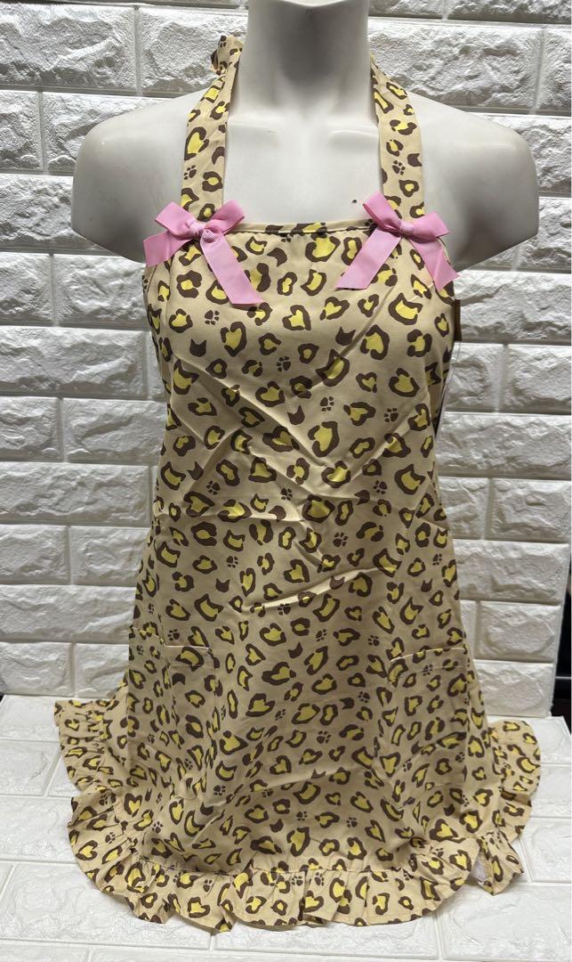 6004M/ new goods dress apron leopard print yellow M mama Junior ... anonymity shipping 