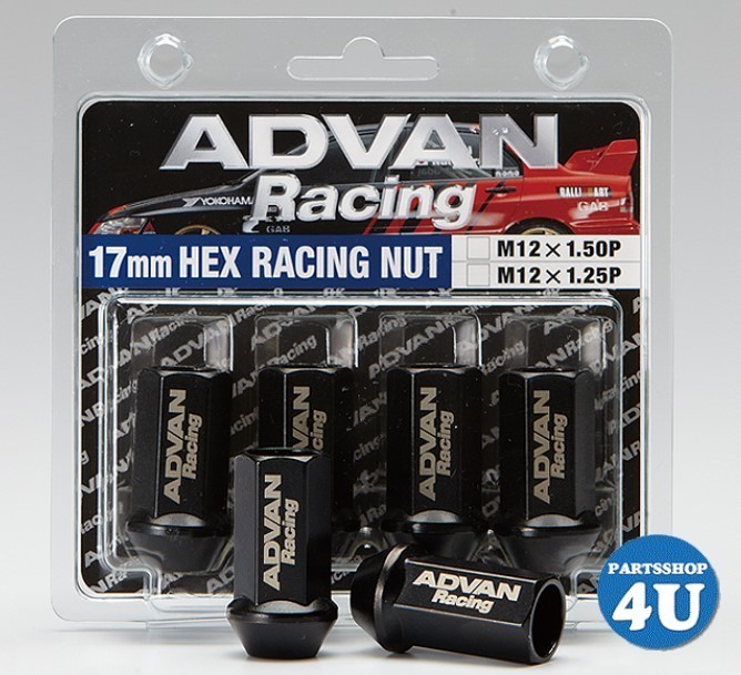 在庫あり ナット16個セット ADVAN Racing アドバンレーシングナット M12XP1.5 M12X1.50P H17 17HEX ブラック BLACK V0264 小径貫通ナット_画像2