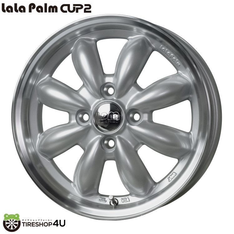 4本セット LaLaPalm CUP2 ララパーム カップ2 12x4.00B 4/100 +43 シルバー MUDSTAR radial A/T 145/80R12 ホワイトレター 軽トラ 軽バン_画像1