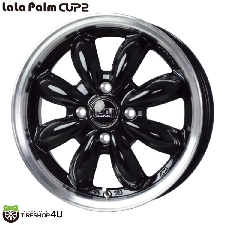 4本セット LaLaPalm CUP2 ララパーム カップ2 15x4.5J 4/100 +45 ブラック TOYO トーヨー オープンカントリー R/T 165/60R15 軽自動車_画像1