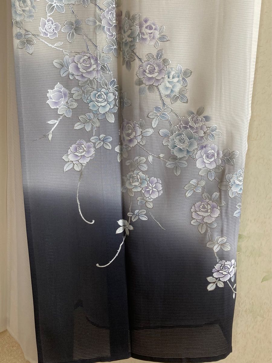 夏着物 正絹 絽 訪問着 銀彩ラメバラ柄-