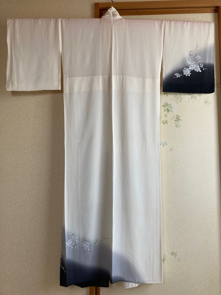 夏着物 正絹 絽 訪問着 銀彩ラメバラ柄-