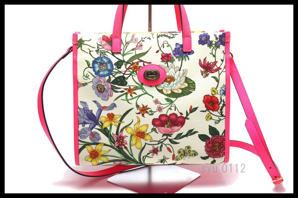 近年モデル希少美□GUCCI フローラ キャンバス×レザー 2way