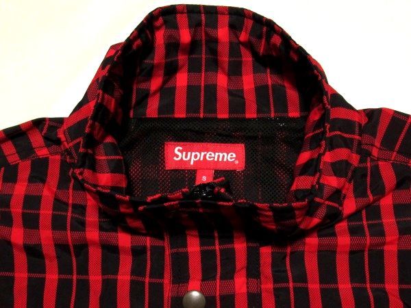 極美 18AW Supreme Nylon Plaid Pullover Sサイズ ナイロン プレイド チェック プルオーバー ジャケット Red レッド_画像5