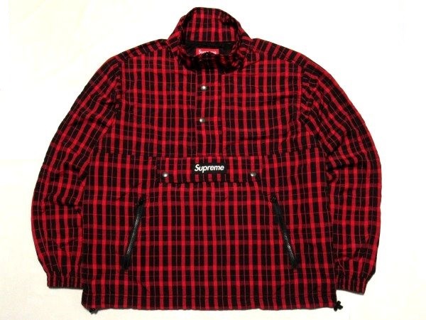 極美 18AW Supreme Nylon Plaid Pullover Sサイズ ナイロン プレイド チェック プルオーバー ジャケット Red レッド_画像3