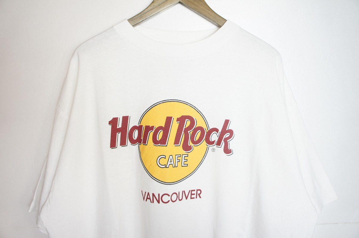 正規 90s Hard Rock CAFE ハードロックカフェ プリント ビンテージ Tシャツ 半袖 カットソー VANCOUVER USA製 白 XL 本物 420N_画像3