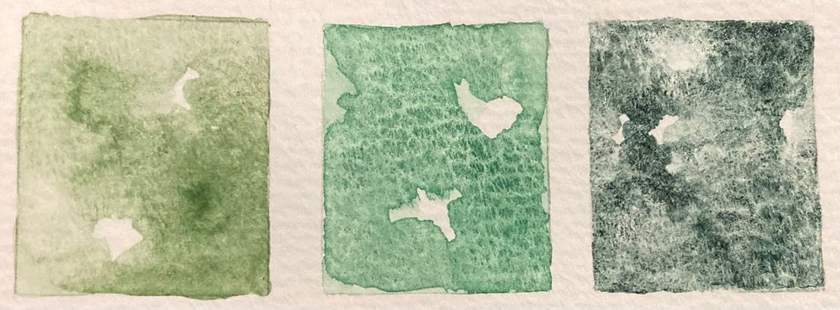水彩絵の具　ハーフパン2ml 3色セット アースグリーン・チタニウムコバルトグリーン・コバルトグリーンディープ