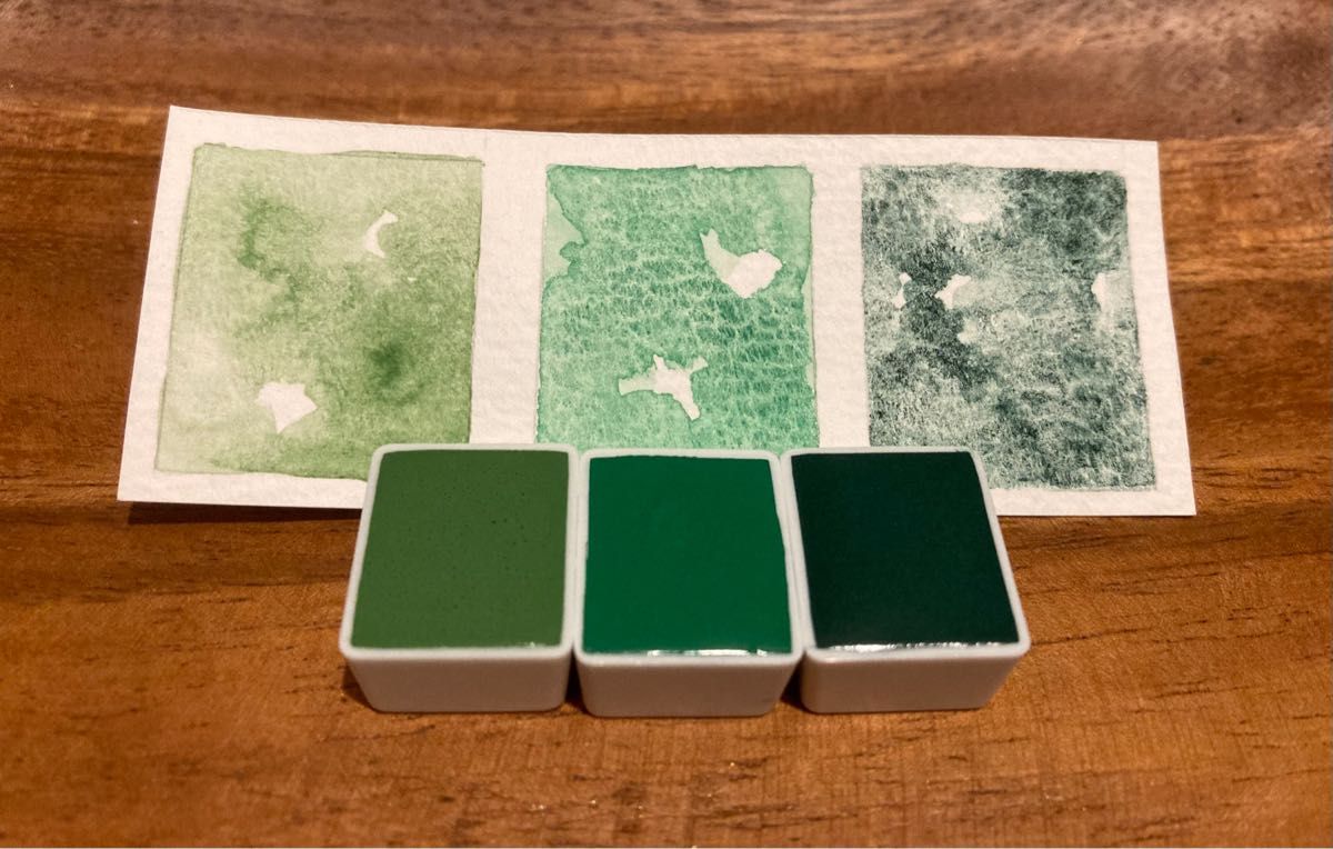 水彩絵の具　ハーフパン2ml 3色セット アースグリーン・チタニウムコバルトグリーン・コバルトグリーンディープ