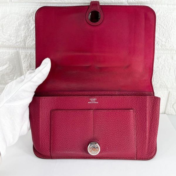 美品】 HERMES ドゴン GM デュオ 長財布 トゴ ルージュグレナ 赤