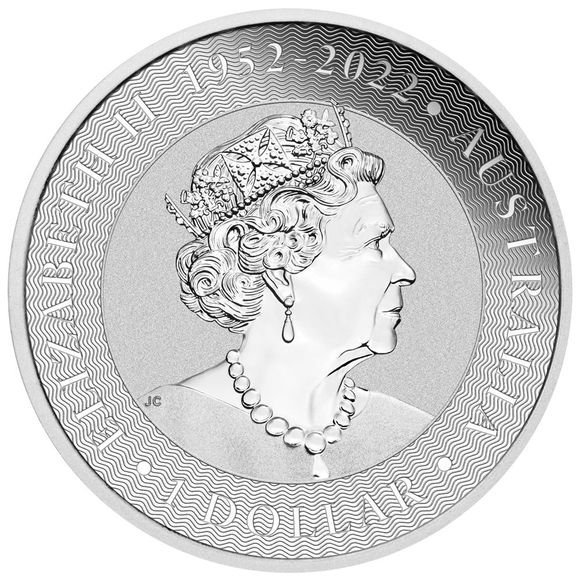 ラスト エリザベス女王肖像 オーストラリア2023年カンガルー 3 1.1ｇ 1oz純銀貨 女王御即位年1952から御退位年2022の年号を表示③_画像5