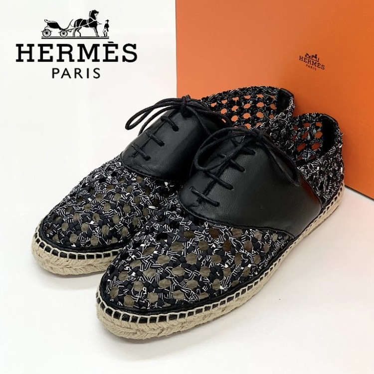 ☆Hermès☆ エルメス エスパドリーユ シューズ ブラック レザー-