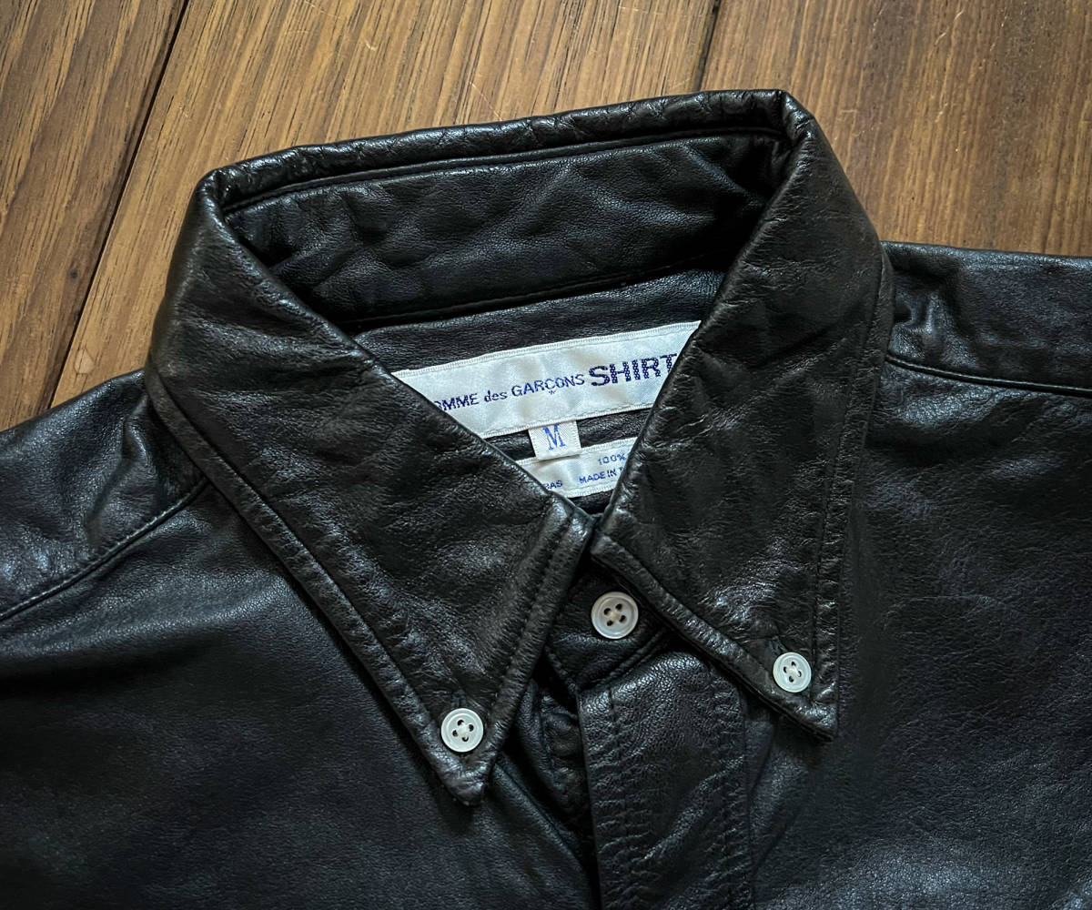  super rare the first period *COMME des GARCONS SHIRT Comme des Garcons shirt * leather button down shirt * short sleeves B.D. shirt * archive * leather 100%