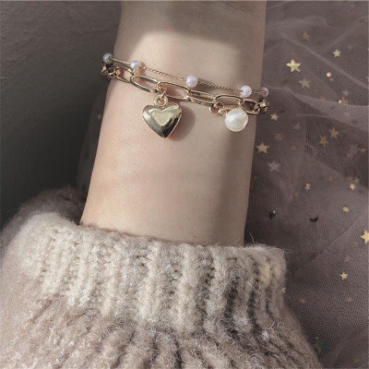 韓国】ブレスレット ゴールド パール アクセサリー ハート 数量限定 ブレスレット ゴールド パール アクセサリー ハート 数量限定