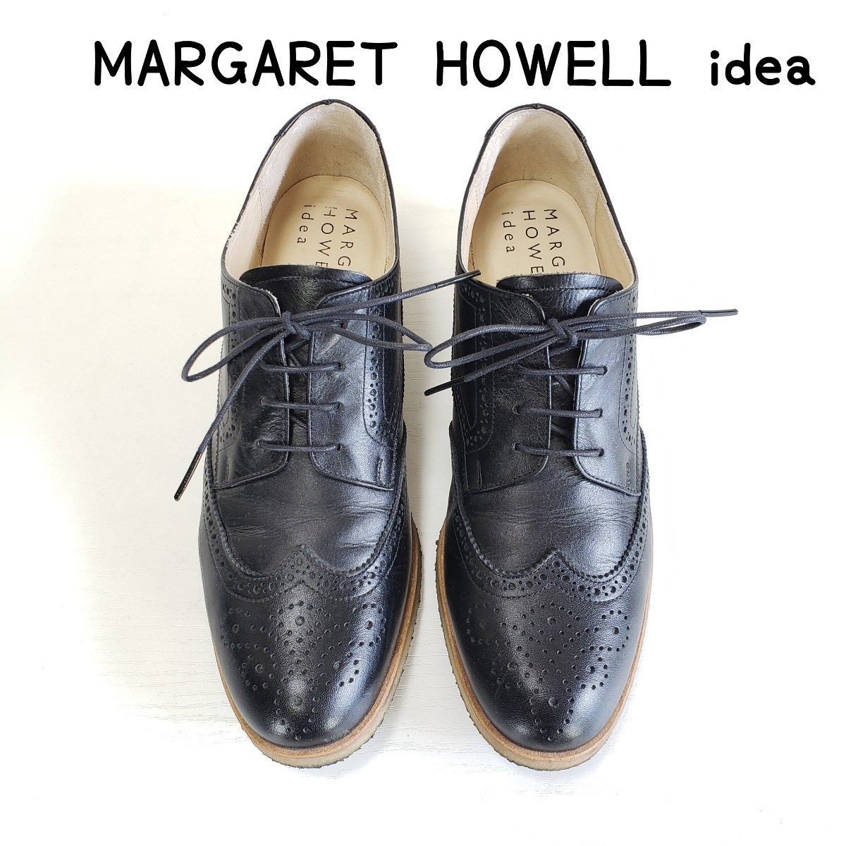 美品◆MARGARET HOWELL idea マーガレットハウエル アイデア レースアップ 本革 レザーシューズ  レディース(24.0cm)黒ブラック BLK